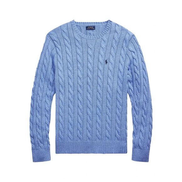 NWT Polo Ralph Lauren Men's Cable-Knit Cotton Crewneck Sweater in Sky Blue XL